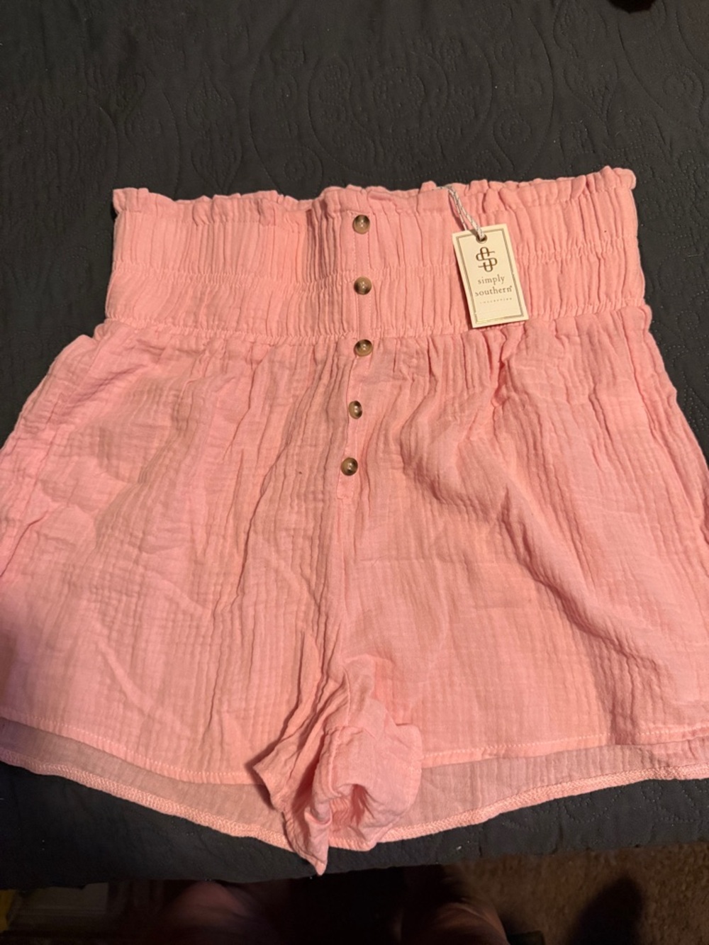 Simply Southern Coral Pink Smocked High-Waist Shorts